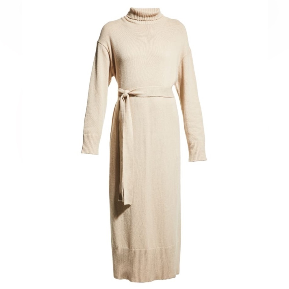 Rails Mila Cream Long Sleeve Mock Neck Line Sweater Dress W Tie Belt